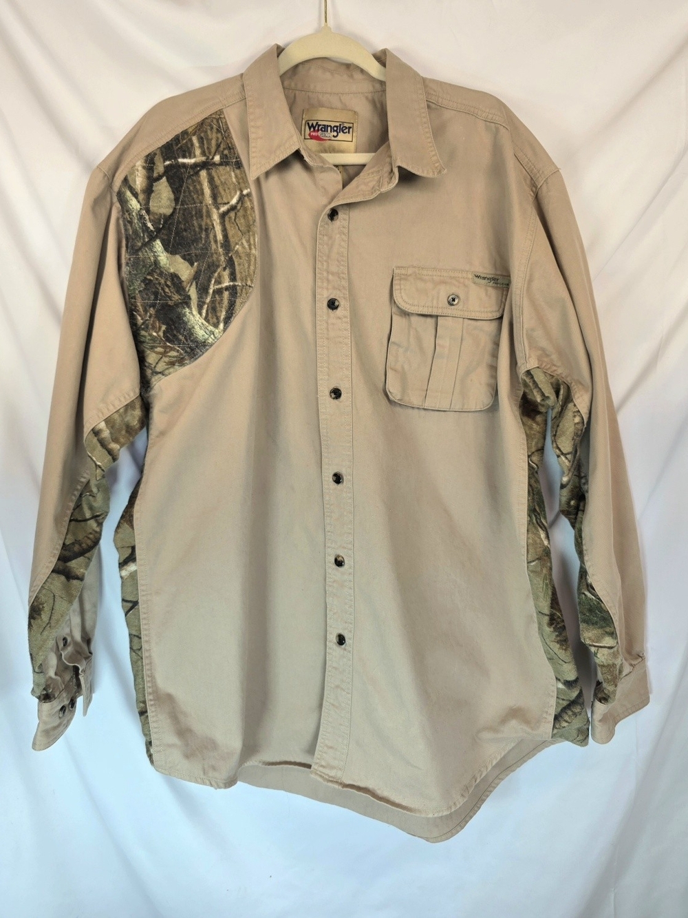 Wrangler Pro Gear Mens 2XT Tan Camo Hunting Shirt Gorpcore Workwear Outdoor